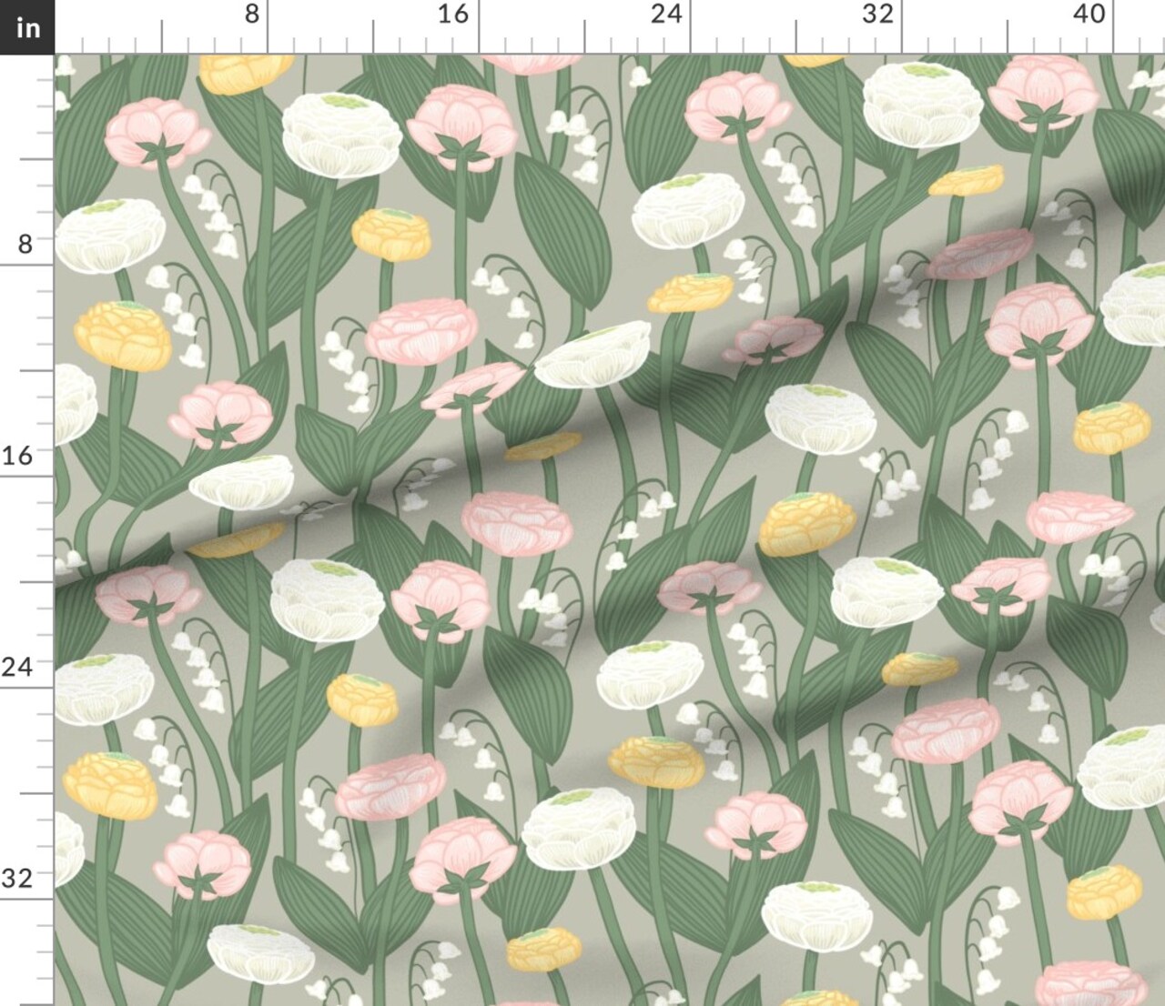Lily Of The Valley Spring Floral Large Scale Pastel Pink Yellow Custom Printed Fabric by Spoonflower Various Fabrics by the Yard or Fat Quarter